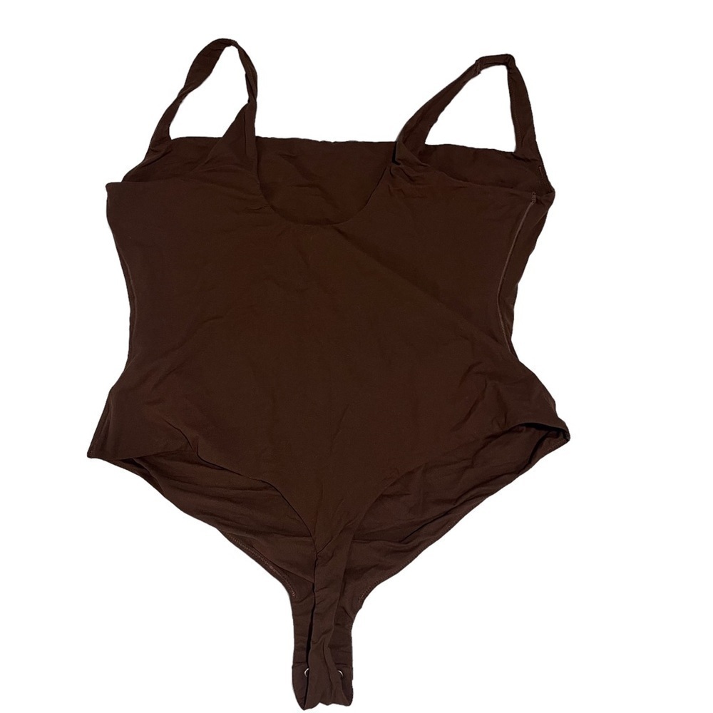 Skims Fits Everbody Square Neck Bodysuit Thong Size 2X Cocoa Brown Snap Gusset - Picture 4 of 6